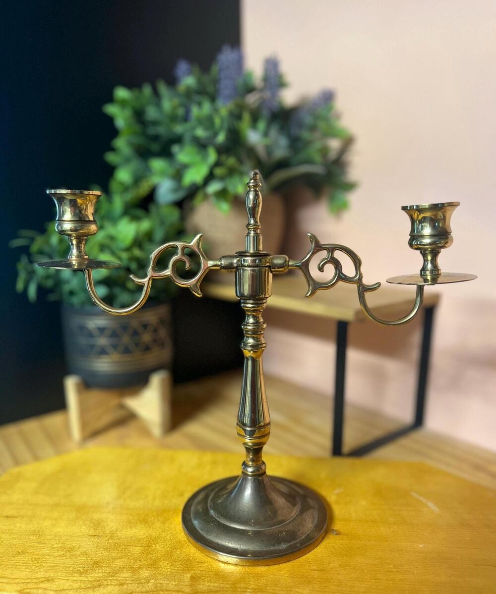 Vintage Baldwin Solid Brass 3-Light Candelabra Heavy Forged Brass